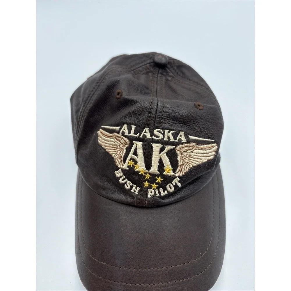 Alaska Rugged Wear Bush Pilot Hat Vintage Brown Leather Adjustable Strapback Cap